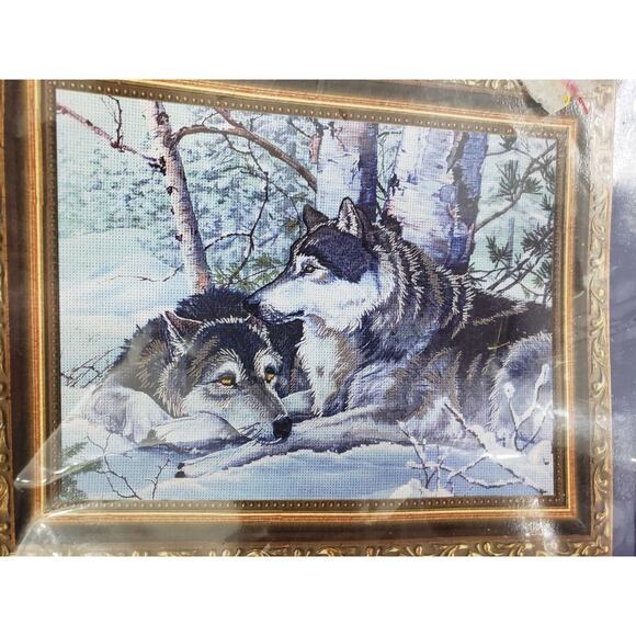 NEW VINTAGE Near North Treasures Cross Stitch Kit Devoted Soulmates Wolf indian - Picture 2 of 6